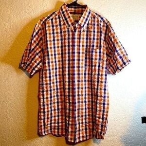 SADDLEBRED button down pocket, short sleeve shirt plaid like new large